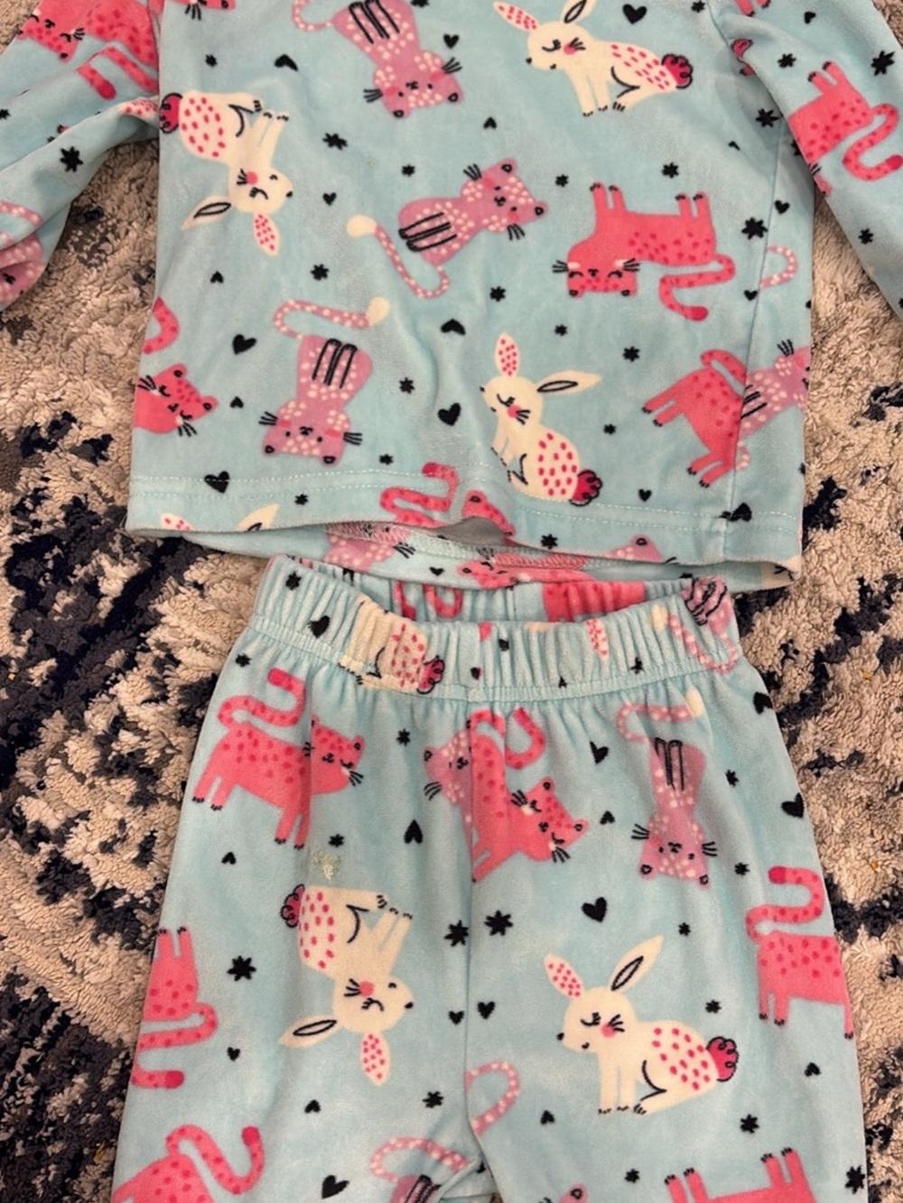 George Light Blue Fleece Pajama Set with Pink and Cream Animal Print